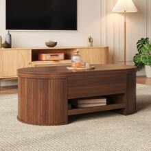 Lift-Top Coffee Table, Coffee Table With Curved Wooden Sides, Removable Shelf, Lift-Top, Multifunctional Living Room Furniture. - Walnut Wood Color - View 4