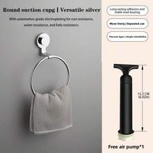 1pc Vacuum Suction Cup Towel Ring, No-Drill Installation, Bathroom Towel Rack, Wall-Mounted Towel Rack, Handheld Towel Rack, Bathroom Accessory, 304 Stainless Steel Ring, Removable And Reusable - Silver - View 10