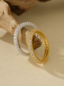 Luxury 925 Sterling Silver High-End Women's Full Diamond Ring Set - Round - View 6