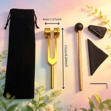 1 Set Gold Tuning Fork Set - Professional Ear Picking Tuning Fork Yoga Use Tuning Fork Training Set Gold Tuning Fork - 128Hz/256Hz/528Hz - Multiple Frequency Options Device Includes Black Mallet Stabilizer Comes With Cleaning Cloth Small Pouch Single Piece Combination - Gold - View 7
