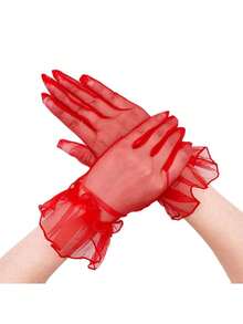 1 Pair D EXCEED Polka Dot Transparent Mesh Short Gloves, Elegant Lace Trim Mesh Gloves, Suitable For Weddings, Tea Parties, Makeup, Balls And Other Formal Occasions, Vintage Women's Gloves - Multicolor - View 26