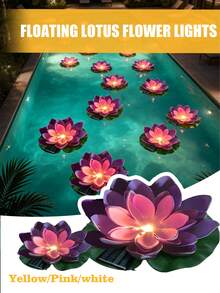 太阳能LED莲花灯，漂浮莲花灯，IP44泳池装饰仿真LED莲花灯，3种颜色（黄+粉+白），装饰桌面，庭院，花园，婚礼，池塘，景观装饰漂浮花灯。 - 彩色 - 查看 2