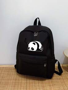 Mochila escolar minimalista de unicolor versátil de gran capacidad para estudiantes - Negro - Ver 4