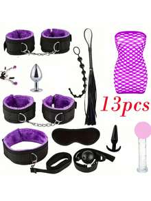 Kit de Bondage BDSM com 13 Peças para Casais, Brinquedos Sexuais Adultos, Acessórios Sexuais, Algemas, Adequado para Role-Play, Plugs Anais, Jogos Sexuais, Produtos Sexuais Adultos, Lojas de Brinquedos Sexuais, Brinquedos para Mulheres Adultas, Lojas de Brinquedos Sexuais para Casais, Apenas para Adultos, Guia de Brinquedos Adultos, Role-Play, Brinquedos para Mulheres Adultas, Lojas de Brinquedos Sexuais, Lingerie - Multicolorido - Visão 2
