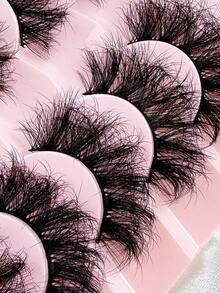 7 Pairs False Eyelashes Fluffy Thick 6D Faux Mink Eyelashes Curly Dramatic Handmade Fan Strip Lashes Suitable For Parties Daily And Stage Makeup - 黑色 - 查看 2