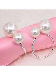10/12/2450/100pcs Artificial Metal Pearl Napkin Rings, Gold & Silver Napkin Holders, Tabletop Napkin Buckles, Suitable For Wedding Party, Family Dining Table - White - View 13