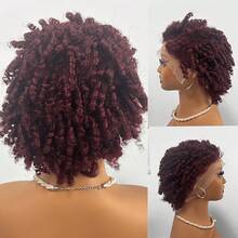ZHENDEFA Short 100% Remy Human Hair Dreadlock Wig 13x4 HD Transparent Lace Frontal Afro Kinky Curly Twist Pixie Cut Wigs For Women - Multicolor - View 12