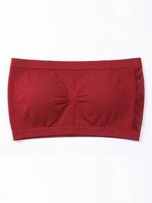 1pc Burgundy Women's Strapless Bandeau Bra, Seamless Elastic Bustier, Front Ruched Gathering Support, Breathable Mesh Back Moisture-Wicking, Wire-Free No Padding Anti-Slip, Skin-Friendly No Underarm Pinching, Suitable For Summer Outerwear, Daily Layering, Home Leisure, Travel Outfits - Burgundy - View 12