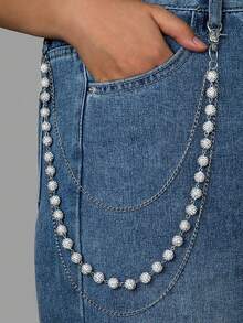 1pc Fashion Streetwear Hip-Hop Pants Chain, Handmade Ceramic Crystal Ball Waist Chain, Neutral Body Jewelry Accessory For Daily Wear - Multicolor - View 3