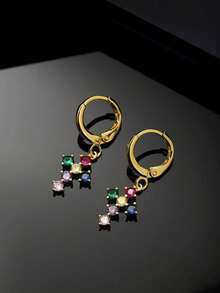 1 Pair Simple Red Zirconia Teardrop Earrings - Multicolor - View 2