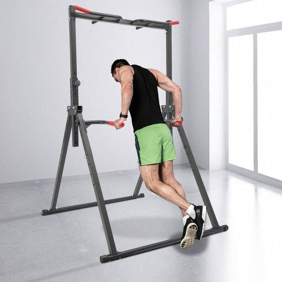 FOGGBET Foldable Power Tower Pull Up Bar And Dip Station, Height Adjustable Pull Up Bar, Fitness Workout Equipment, Free Standing Power Tower Rack For Home Gym, 440LBS Weight Capacity - Black - View 1