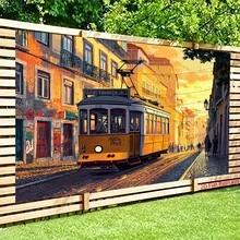 1pc 2D Flat Banner, Pattern Of A Yellow Tram With Sunset Background, Printed With UV Technology. This Banner Is Suitable For Party, Home And Garden Celebration Events - 3 - View 5