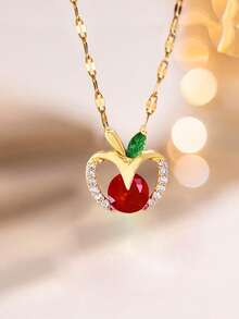 A Charming Vintage Micro - Inlaid Large Red Apple Necklace, A Classic European And American Anniversary Gift - Multicolor - View 13