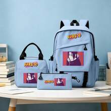 Miniso NARUTO 3件組背包套裝，宇智波鼬印花休閒學生背包組合，附托特包與鉛筆袋 - 藍色 - 查看 3