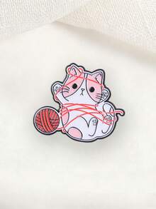 Cute Cat Playing With Yarn Enamel Pin, Messy Kitten Brooch For Cat Lovers - Multicolor - View 5