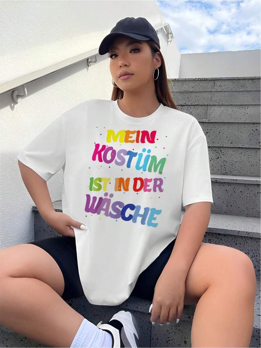 - - Humorvolles Damen-T-Shirt mit deutscher Sprichwörter - Mein Outfit ist im Waschsalon Lustige deutsche Phrase Mein Kostüm ist in der Wäsche - 180Gsm Schweres Freizeit-Ro2026 - Weiss - Übersicht 1