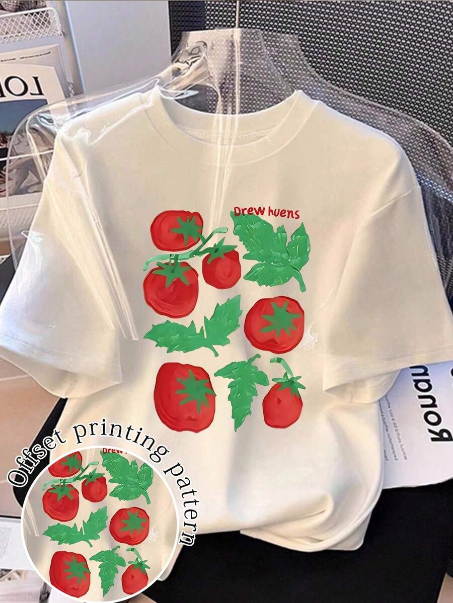 Bow Print Loose Fit Short Sleeve T-Shirt, Spring/Summer Casual - Multicolor - View 1