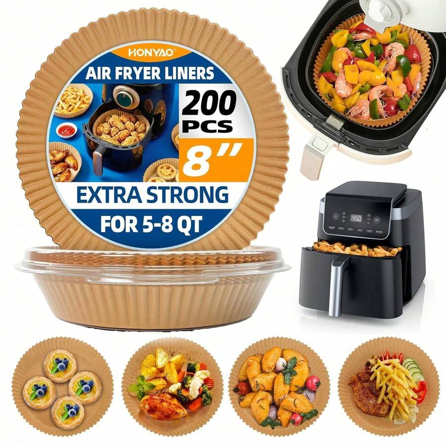 100pcs Round Air Fryer Paper Baking Paper Tray Silicone Oil Paper Special Paper Paper Bowl Air Fryer Special Paper Plate FDA Suitable For 0.79-1.32gal Air Fryer 6.3*1.77inch - 100 - View 1