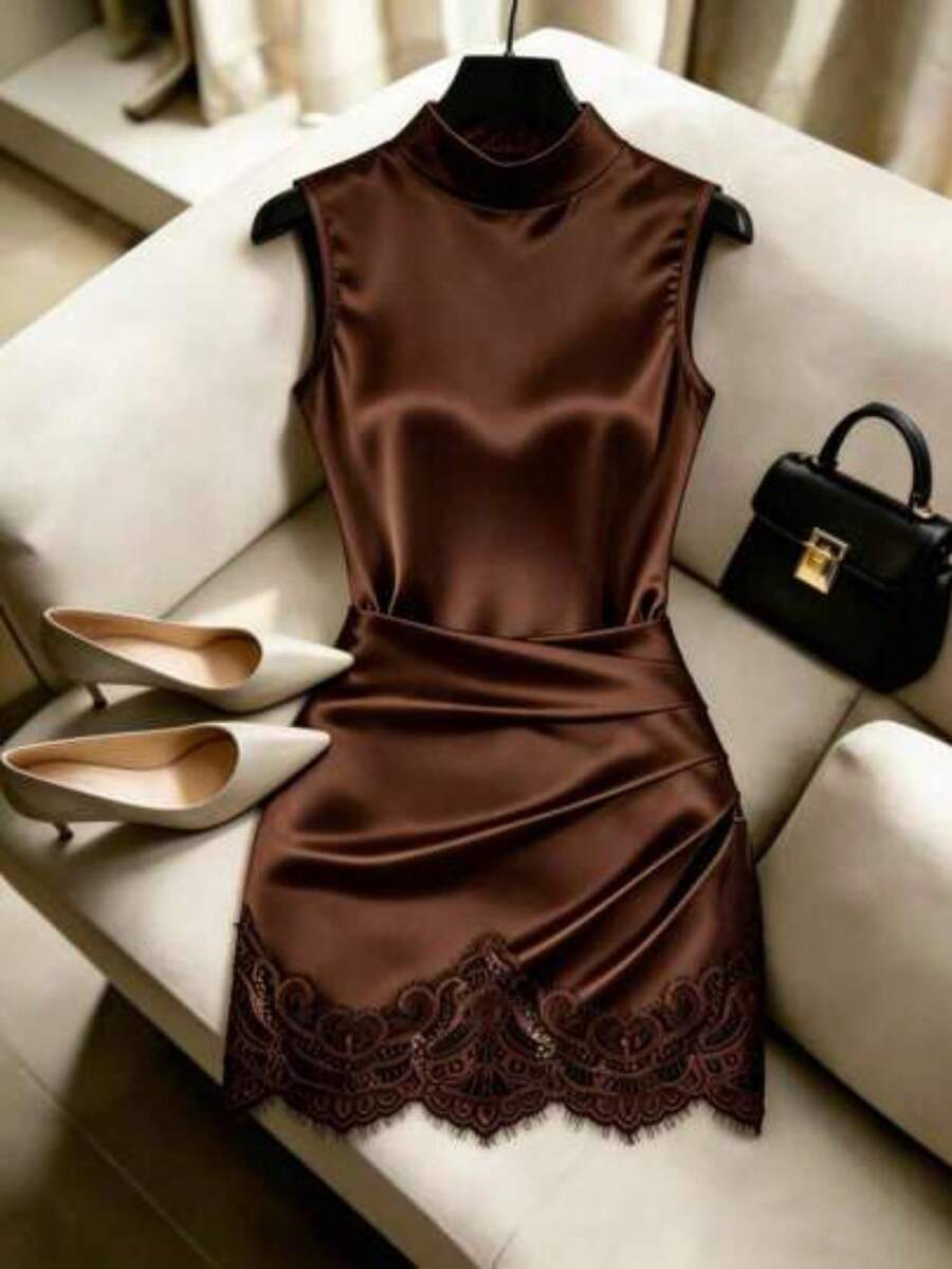 Women Short Dresses - Marron - View 1