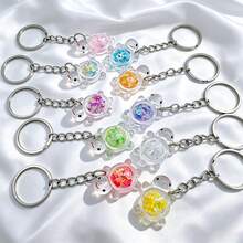Multi-Color Glow-In-The-Dark Sequin Little Turtle Keychain Ring, Cute Cartoon Acrylic Pendant, Couple & Student Bag Accessory, Small Gift, Car Key Fob Accessory, Random Style - Multicolor - View 2