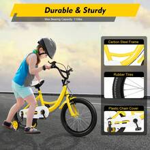16in Yellow Bicycle, Training Bike With Adjustable Seat&Dual Brake, 132LBS Load For Outdoor Cycling - Yellow - View 3