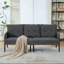 Three-Seater Sofa In Corduroy, Upholstered In A Soft And Comfortable Fabric, With A High Back And Practical Side Pockets. Sturdy Metal Legs And Solid Construction. Suitable For Living Rooms, Bedrooms, Or Offices. - Grey - View 6