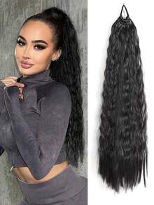 24 Inch Curly Ponytail Wig, Wavy Design, With Elastic Hair Tie, Suitable For Women's Daily Wear And Special Occasions - Gold - View 10