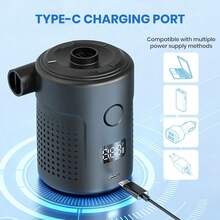 Pompe à air électrique sans fil portable, gonfleur/dégonfleur rechargeable USB 5200mAh à remplissage rapide, double usage pour matelas gonflable et sacs sous vide, avec 5 buses, écran LED, convient pour le camping, les flotteurs de piscine gonflables, les lits d'air, les bouées de natation, l'utilisation en extérieur - Noir - Voir 11