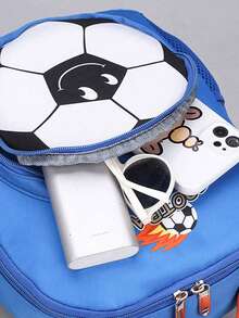 Student Backpack New Cartoon Pattern Football Print Shoulder Bag Small School Bag Lightweight Comfortable Fashion Backpack - Sapphire Blue - View 8