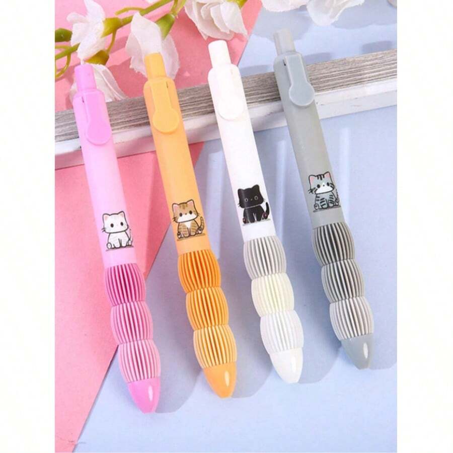 4pcs Cute Puppy Pattern, Fresh Style, Black 0.5mm Retractable Quick-Dry Gel Pens, Suitable For Students, Back To School - A - View 1