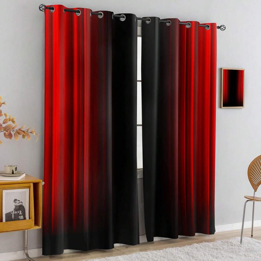 2 pezzi Tende bicolore nero e rosso moderne - Design elegante con occhielli, tende trasparenti, in poliestere lavabile in lavatrice, adatte per soggiorno, camera da letto, cucina