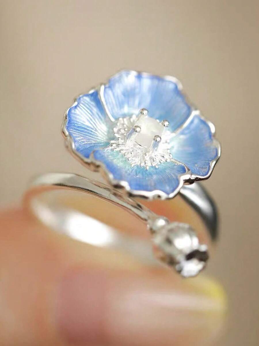 1 pieza Anillo floral encantador, adecuado para mujeres, perfecto para boda, compromiso, fiesta de aniversario, regalo del Día de San Valentín - 1# - Ver 1