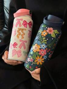 32OZ Insulated Water Bottle Large Capacity 3D Pattern Printed Vacuum Double Wall Thermal Insulation Hot & Cold Water Flask With Handle For Outdoor Sports More Convenient - Multicolor - View 4