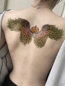 Waterproof Angel Wings Temporary Tattoo Sticker For Women, Crown Wing Fake Tattoo, Long Lasting Body Art For Back Shoulder Festival Party - Multicolor - View 3