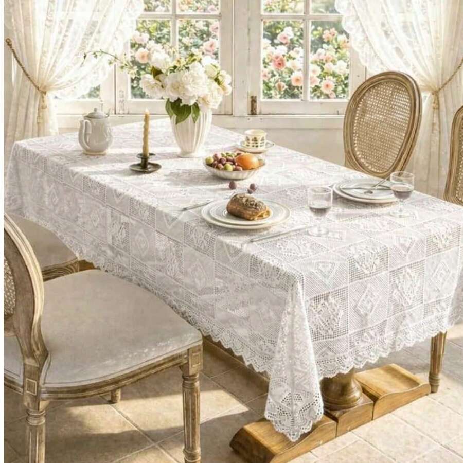 VENECIA Rectangular Lace Tablecloth Measuring 150x250cm. Maximum Elegance. - White - View 1