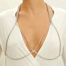 Women's Classic Bra Chain, Sparkling Rhinestone Body Jewelry, Sexy Party Accessory - Silver - View 2