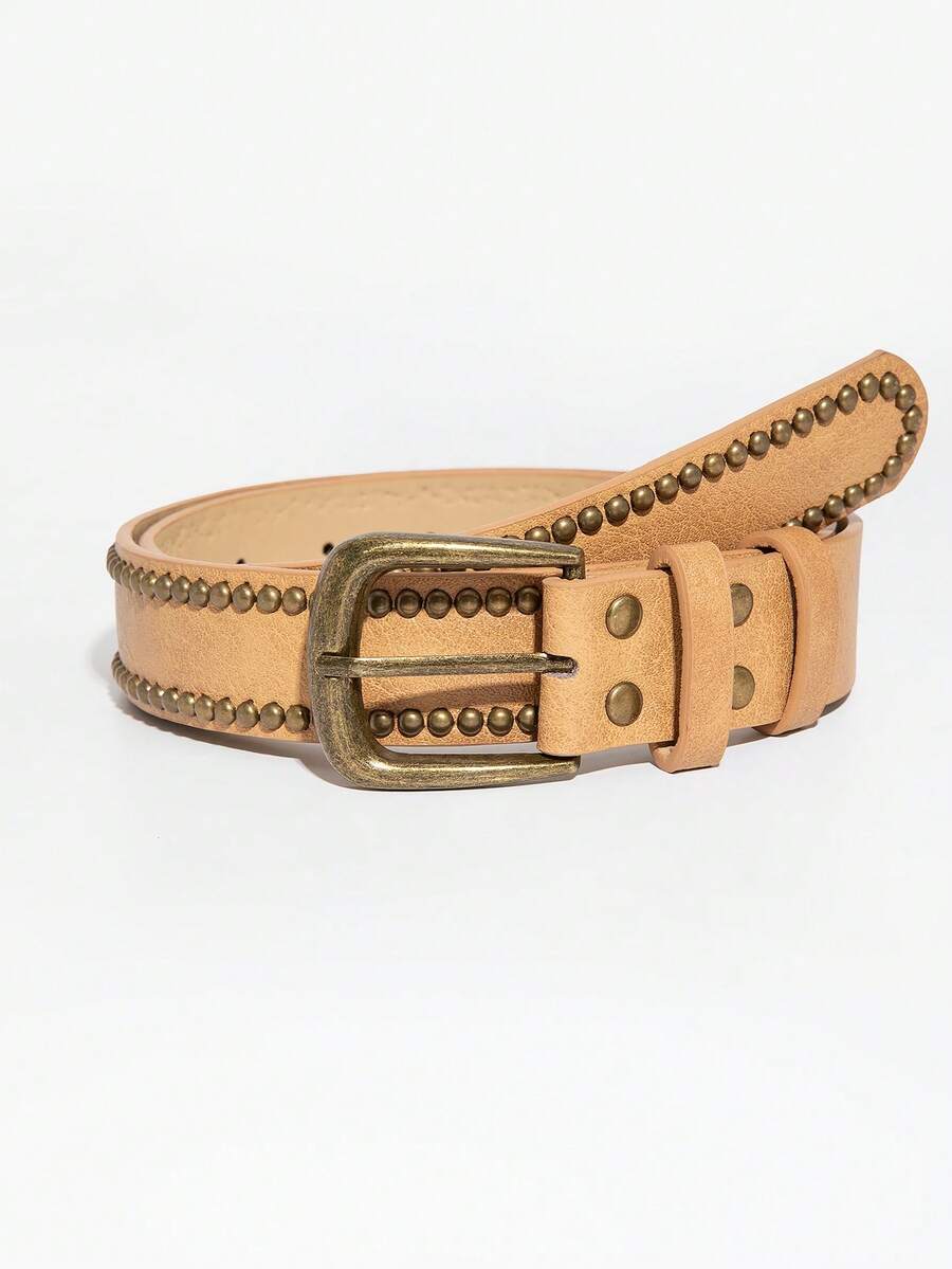 1pc Women's Denim Punk Style Studded Buckle Belt