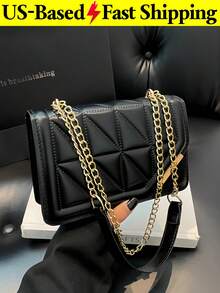 Casual PU Flap Quilted Crossbody Bag For Women Simple Chain Shoulder Bag Square Bag Summer Black Purse For Travel Vacation Daily Use Back To School - 彩色 - 查看 5