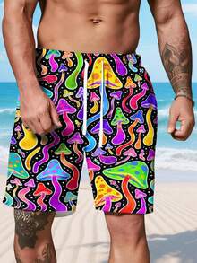 Short de Bain Homme 3D Colorful Psychedelic Mushrooms Pattern Confortable Respirant Été Plage Look Attrayant Idéal pour Vacances - Multicolore - Voir 1