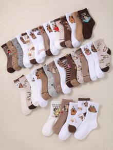 20 Pairs College Style Y2K Capybara Pattern Mid-Calf Socks, Fun Cartoon Animal Pattern Aesthetic Mid-Calf Socks, Suitable For School Daily Wear - Multicolor - View 5