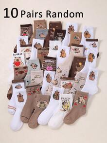 20 Pairs College Style Y2K Capybara Pattern Mid-Calf Socks, Fun Cartoon Animal Pattern Aesthetic Mid-Calf Socks, Suitable For School Daily Wear - Multicolor - View 8