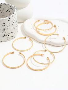 7PCS INS Style Rhombus Twisted Smooth Open Bangle Bracelet Set, Asymmetrical Punk Multi- Bracelets For Women - Gold - View 4