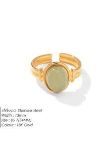 RAYQUEEN 1pc Stainless Steel Oval Stone Design Fashionable Personalized Open Ring Jewelry For Women, Suitable For Daily Wear - Ring - View 8