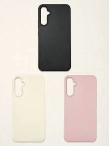 3pcs Solid Color Faux Leather Texture Waterproof Anti-Slip Anti-Fall Phone Cases, Matte Soft TPU Shockproof Protective Covers, Minimalist Aesthetic Dopamine Black / Pink / Cream White Phone Cases, Daily Use & Birthday / Valentine's Day / Mother's Day / Anniversary Gift Choice, Compatible With Iphone Case& Galaxy Case - Multicolor - View 28