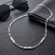 Kalung Bar Nama Kustom Pria, Rantai Figaro Emas 14K yang Dipersonalisasi, Hadiah Hari Ayah untuknya, Hadiah untuk Suami, Perhiasan Pria - Multiwarna 3 - View 7