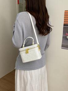 Tas Tangan Persegi Fashion Wanita, Tas Ponsel Selempang Elegan, Putih - Putih - View 7