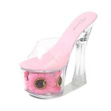Floral-Filled Platform Sandals - Chic Transparent High-Heel Mules Available In Vibrant Multi-Colors For Summer Vacation & Kawaii Style - Red - View 9
