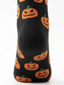 1 par de calcetines de media caña para hombre con estampado de calabaza de Halloween, color negro & naranja, suaves & transpirables, patrón espeluznante de Jack-O'-Lantern, adecuados para Halloween y uso diario - Multicolor - Ver 6