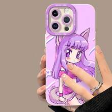 Chica gato morado rosa tema kawaiifunda de teléfono Fundas compatibles con ,Apple,VIVO,OPPO,,, y Honor.Fabricadas en silicona TPU,ofrecen protección contra golpes y caídas. - Blanco - Ver 4