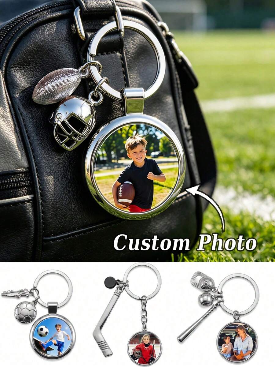 1 pieza Llavero de béisbol de acero inoxidable personalizado, encanto de bolsa de béisbol mini, foto personalizada, fútbol, rugby, colgante de hockey, recuerdo de equipo de béisbol, regalo para papá, regalo para atletas, llavero para mochila, temporada de graduación, regalo de regreso a la escuela. - Multicolor - Ver 1
